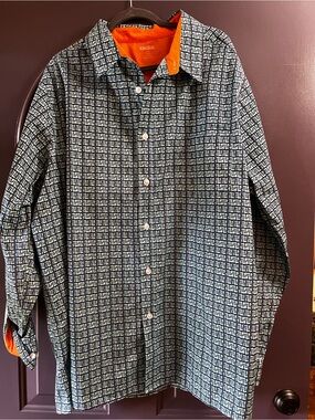 King Size Men's Patterned Button-Up Shirt with Orange Trim 3XLT